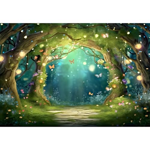 YongFoto Enchanted Forest Backdrop 7x5ft Wildflowers Firefly Butterfly Spring Garden Fairy Tale Wonderland Photography Background Kids Birthday Party Banner Portraits Photoshoot Wallpaper Props - color: Style 5, size: 7ftx5ft