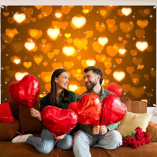 Valentine's Day Photography Backdrop 72 x 44 Inch - Golden Heart Bokeh Valentine's Day Photo Background Cloth for Romantic Shoots - color: Golden
