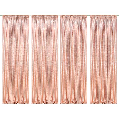 PartyDelight Rose Gold 2FT X 8FT Sparkly Sequin Backdrop Curtains 4 Panels for Wedding, Party, Room Decorations. - color: Rose Gold, size: 24"W x 96"L (Pack of 4)