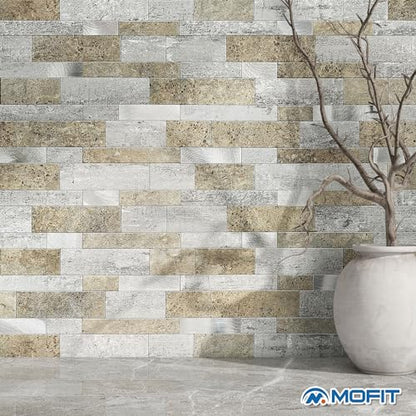 MOFIT Backsplash Tile for Kitchen Peel and Stick Stone Matte Finish,Bathroom Tiles Stickers 3D Wall Panel Linear Mosaic Marble Backsplash Waterproof(10sheets,Castle Brown) - color: Castle Brown, size: 10sheets