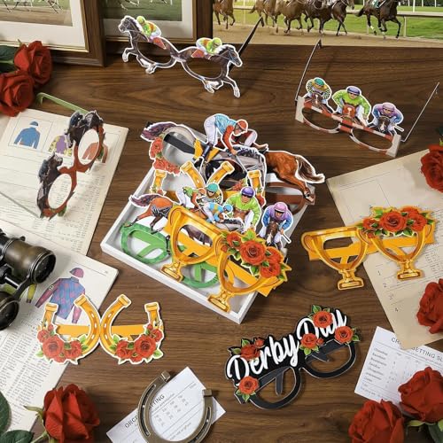 Pajean 36 Pcs Derby Day Glasses Decoration Party Horse Racing Theme Paper Eyeglasses Horse Race Photo Booth Props for Derby Birthday Party Supplies Decorations - style: Horse