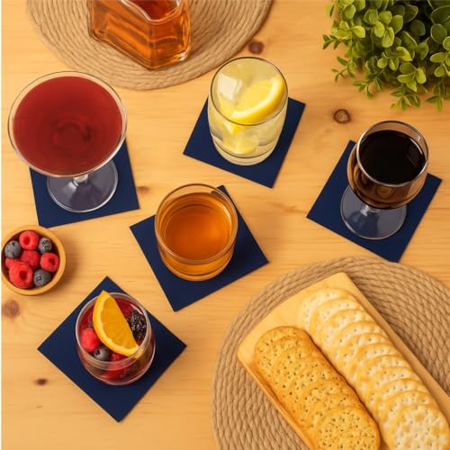 AMERICAN HOMESTEAD Navy Cocktail Napkins - Premium 4.75"x4.75" Disposable Linen-Like Beverage Napkins - Bulk Square Party Bar Serviettes for Weddings, Parties, Events, and Daily Use - 100 Count - color: Navy, size: 4.75 x 4.75