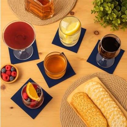 AMERICAN HOMESTEAD Navy Cocktail Napkins - Premium 4.75"x4.75" Disposable Linen-Like Beverage Napkins - Bulk Square Party Bar Serviettes for Weddings, Parties, Events, and Daily Use - 100 Count - color: Navy, size: 4.75 x 4.75