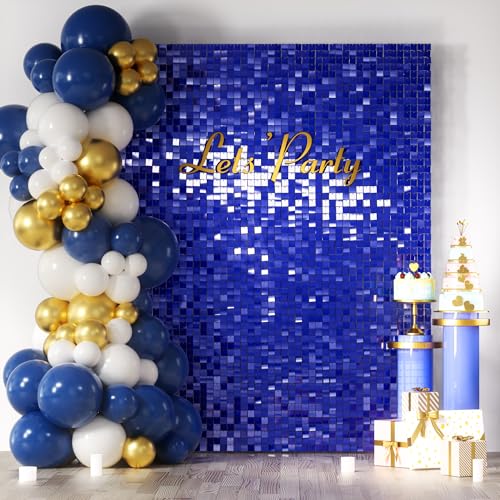 COKAOBE Blue Shimmer Wall Backdrop, 24PCS Square Sequin Shimmer Backdrop Panel, Photo Backdrops for Birthday, Anniversary, Wedding, Graduation & Bachelorette Party Decoration - color: Dark Blue, size: 24pcs (6x4ft)