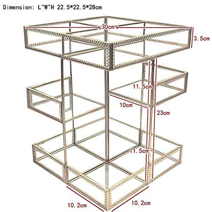 360 Rotating Glass Makeup Organizer, Spinning Vanity Cosmetic Storage with Multi-Layer Compartments, Luxury Countertop Rotating Makeup Holder for Skincare, Perfume, Cosmetics - color: Brass