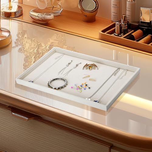 13.8" x 9.5" Velvet Jewelry Tray Jewelry Display Tray Flat Tray, Stackable Empty Plate Trays for Earrings Necklaces Bracelet Rings Display Showcase - Beige - color: Beige, size: Flat Tray 13.8"x9.5"