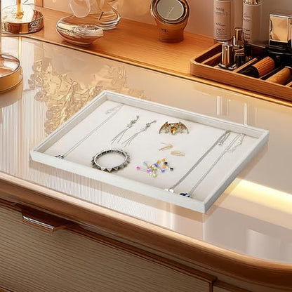 13.8" x 9.5" Velvet Jewelry Tray Jewelry Display Tray Flat Tray, Stackable Empty Plate Trays for Earrings Necklaces Bracelet Rings Display Showcase - Beige - color: Beige, size: Flat Tray 13.8"x9.5"