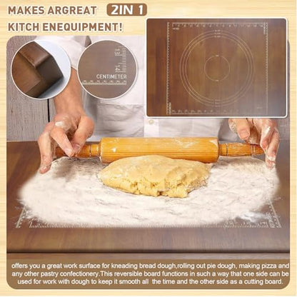 24" x 20" Reversible Wooden Pastry Board Wood Pasta Board with Lip Bread Board Cutting Board Chopping Board Pie Board with Engraved Ruler for Counter Top Kitchen-Brown - color: Brown