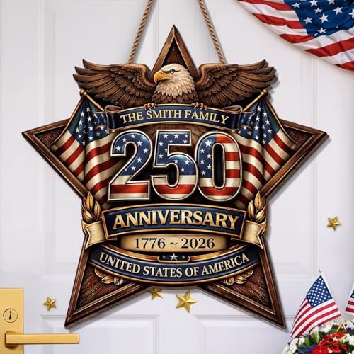 Personalized 250th Anniversary Patriotic Wood Wreath Door Sign 1776-2026, Custom Family Name Round Door Hanger, Independence Decor, Decoration Gifts, Gift For Mom, Dad, Brother, Family /8 - color: Design 08