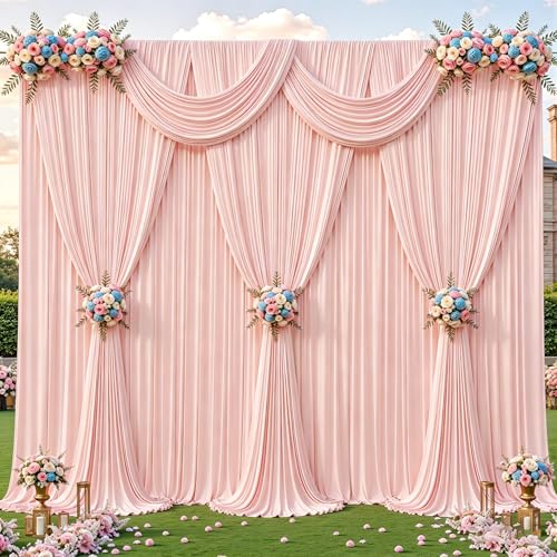 4 Panles Pale Pink Backdrop Curtains - Wrinkle Free Fabric Backdrop Curtain for Photoshoot,10ft Wedding Party Photo Backdrop Drapes for Birthday Baby Shower Photography Stage Background Decorations - color: Pale Pink, size: W4' x H10'(4 panels)