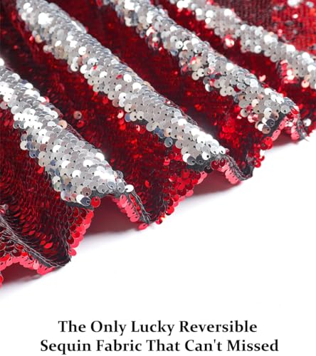 DUOBAO Reversible Sequin Fabric by the Yard - Red to Silver Color Shift Craft Material for DIY Costumes, Home Decor, Party Supplies (Mermaid Flip Sequins) - color: Red to Silver, size: 1 Yard