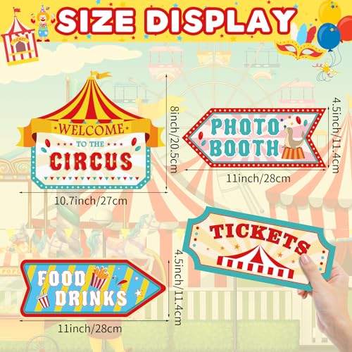 Hooqict 20 Pieces Carnival Decorations Circus Theme Party Directional Signs Carnival Party Signs Welcome to The Circus for Kids Carnival Birthday Party Decorations Supplies - style: Carnival
