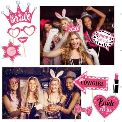 25 Pcs Valentine's Day Bachelorette Photo Booth Props, Funny Cowgirls Bride's Last Ride Selfie Photobooth Props, Creative Party Decoration Supplies for Valentine, Wedding, Bachelorette Party