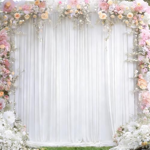 8 x 10ft White Backdrop Curtains Party Wedding Back Drops White Photo Curtains Soft Fabric Backdrop Wrinkle-Free Polyester Cortinas Blancas for Bridal Baby Shower Baptism Birthday Decor, 2 Panels - color: White, size: W4' x H10'(2 panels)