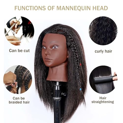 Mannequin Head Human Hair, 16inch, with 100% Human Hair, Cosmetology Doll Head for Hairdresser Practice Braiding Hair Styling, with Table Clamp Stand and Tools