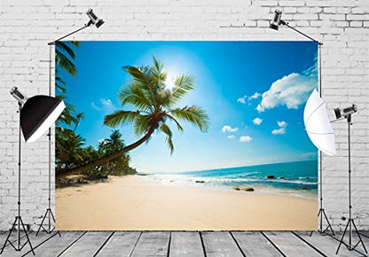 BELECO 12x8ft Fabric Tropical Beach Backdrop Tropical Sand Beach with Palm Trees Ocean Summer Hawaii Phtography Backdrop for Luau Party Decoration Birthday Banner Photoshoot Photo Background Props - size: 12x8FT