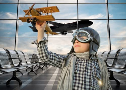 9x6ft Polyester Fabric Airport Terminal Backdrop Airplane Departure Lounge Window Photography Background Plane Party Decorations Pilot Birthday Banner Travel Theme Video Photo Shoot Props - size: 9x6FT