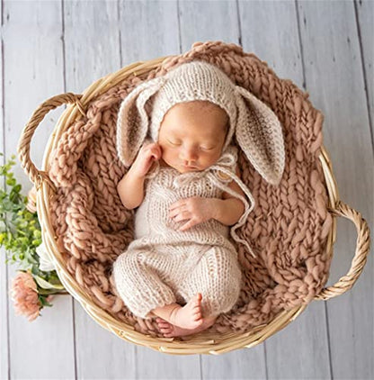 Newborn Baby Bunny Rabbit Crochet Knitted Photography Props Newborn Baby Outfits Diaper Costume - color: Cream-coloured