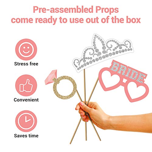 Fully Assembled Wedding Photo Booth Props - Set of 40 - Gold, Pink, Teal, & Silver Selfie Signs - Wedding Party Supplies & Decorations - Cute Designs with Real Glitter - Did We Mention No DIY - size: 40 Pieces