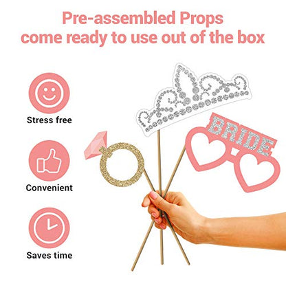 Fully Assembled Wedding Photo Booth Props - Set of 40 - Gold, Pink, Teal, & Silver Selfie Signs - Wedding Party Supplies & Decorations - Cute Designs with Real Glitter - Did We Mention No DIY - size: 40 Pieces