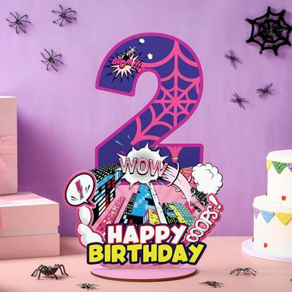 Baderke Pink Spider Theme Birthday Number Sign 16.7'' Purple Spider Birthday Centerpiece for Party Decor Wooden Table Photo Prop(2nd) - style: 2nd