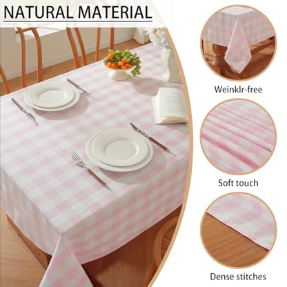 Gingham Tablecloth Rectangle Checkered Table Cloth Cotton Linen Fabric Wrinkle Free Washable Buffalo Plaid Table Cover for Kitchen Dining Picnic Camping, Pink and White, 55 * 102 inch - color: Pink, size: 55" x 102" (Rectangular)