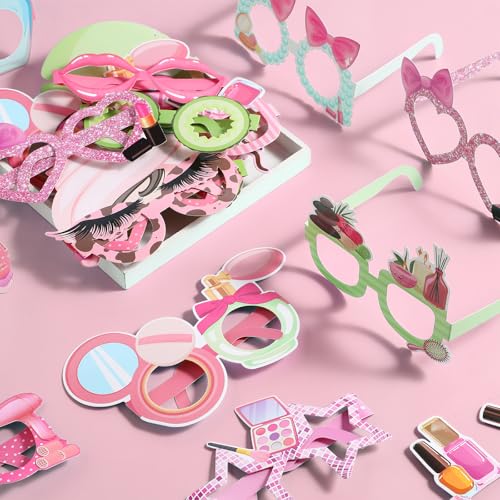 32 Pcs Spa Party Favors Paper Glasses Makeup Paper Eyeglasses Frames Spa Photo Booth Props Selfie Props for Makeup Birthday Party Decorations - style: Spa