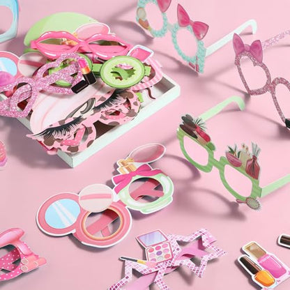 32 Pcs Spa Party Favors Paper Glasses Makeup Paper Eyeglasses Frames Spa Photo Booth Props Selfie Props for Makeup Birthday Party Decorations - style: Spa
