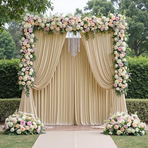 20ftx12ft Beige Backdrop Curtains for Wedding-Wrinkle Free Backdrops Curtain Drapes Fabric Decorations Photo Back Drop Cloth for Baby Shower Photography Stage Reception 4Panels 12ft(H) x 5ft(W) - color: beige, size: W5' x H12'(4 panels)