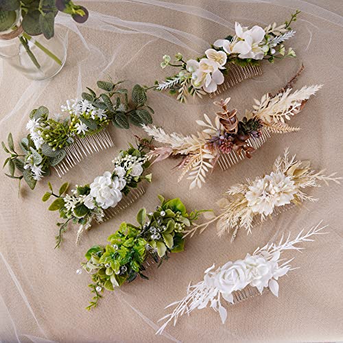 Wedding Flower Comb - Handmade Floral Hair Comb Bohemian Hair Combs for Women Girls Bride Bridesmaid Bachelorette Party Bridal Shower Maternity Shoot - color: Brown