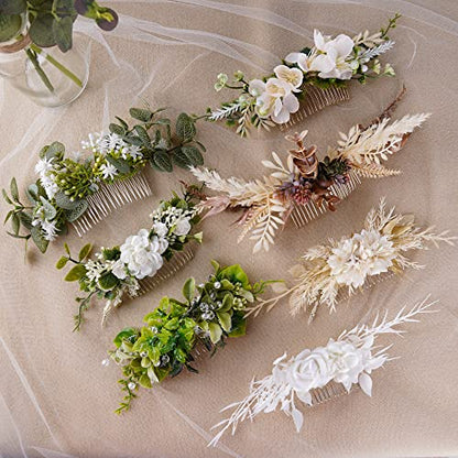 Wedding Flower Comb - Handmade Floral Hair Comb Bohemian Hair Combs for Women Girls Bride Bridesmaid Bachelorette Party Bridal Shower Maternity Shoot - color: Brown
