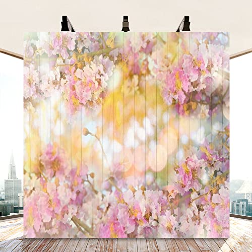 AOFOTO 8x8ft Pink Floral Wood Backdrops Spring Blossom Flowers Wooden Wall Valentines Day Decoration Wallpaper Photography Background Newborn Kids Baby Portrait Photoshoot Photo Studio Props Vinyl - size: 8x8ft