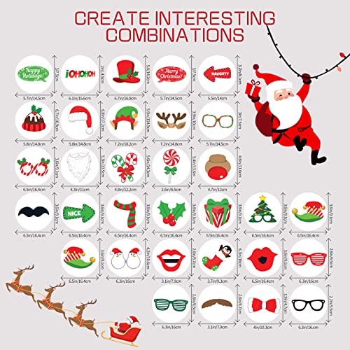 Christmas Photo Booth Props - Set of 32 Party Supplies, Pose Sign Kit for Adults Kids Decoration, Xmas Props for Photoshoot Selfie Holiday Photography - size: 32