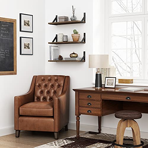 Forbena Rustic Floating Book Shelves for Wall Set of 3, 17 Inch Wood Wall Bookshelf for Bedroom, Wooden Wall Mounted Hanging Shelf for Office Living Room Bathroom Decor Pictures Books (Dark Brown) - color: Rustic Brown, size: 17 Inches
