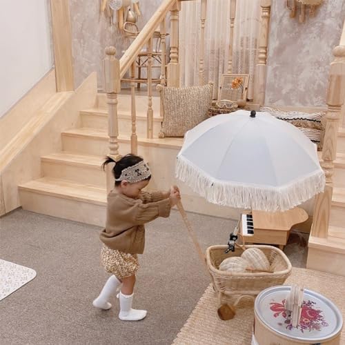 BFYDOAA Baby Outdoor Parasol with Fringe, 26in Clip On Strollers Sun Umbrella Adjustable Children Chair Umbrella for Beach Park Picnic,Photo Props (Light Blue)