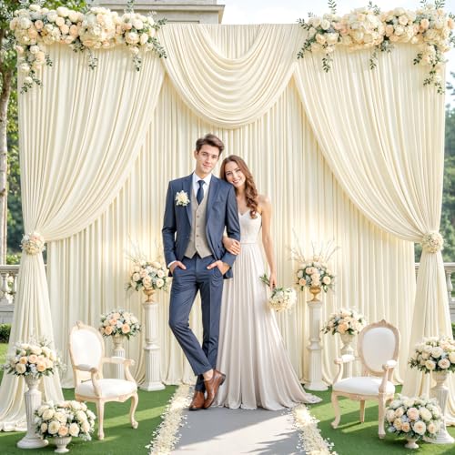 10ft x 8ft Photo Backdrop Curtains Beige Wrinkle-Free Polyester Fabric Backdrop Drapes for Wedding Baby Shower Birthday Party Photography Background Decoration - color: Beige, size: 5'(W) x 8'(H), 2 Panels