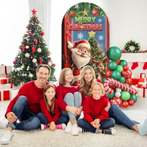 Merry Christmas Arch Backdrop Stand Cover 7.2ft Red Arch Wall Backdrop Christmas Day Round Top Cover Spandex Fabric 2-Sided for Winter Party Xmas Family Holiday Photo - color: Christmas1, size: 7.2FT