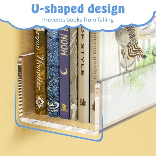 NIUBEE 24-Inch Acrylic Kids Floating Bookshelves, 2-Pack, Wall Mounted Clear Shelves for Kids' Growing Book Collections in Nurseries/Bedroom/Playrooms - size: 24''(2packs)