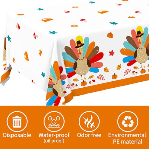 Gatherfun Turkey Thanksgiving Party Supplies - 3 Pack Disposable Plastic Tablecloth, 54”x108” Table Cover Ideal for Autumn and Thanksgiving Party Decorations - style: thanksgiving
