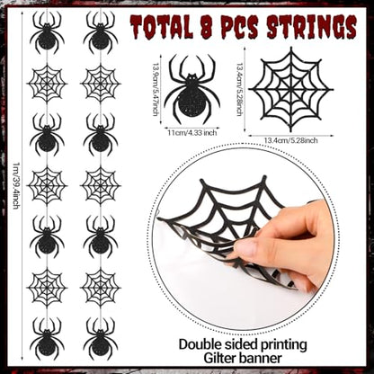Xinnun Halloween Party Decorations Spider Web Banner Garland Horror Theme Banner Cutouts Ribbon Streamers for Black Halloween Birthday Party Office School Home Decor - style: Spider