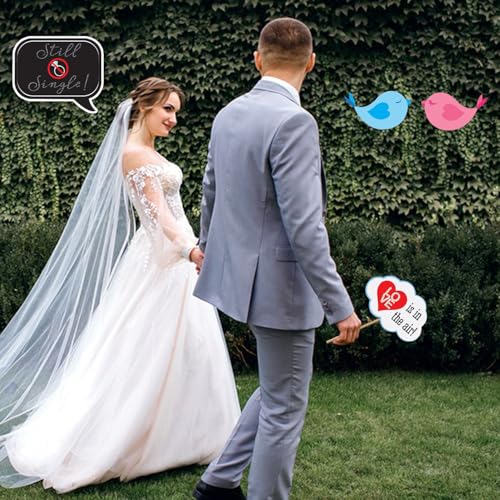 31 Pcs Wedding Photo Booth Props with Sticks,Funny Party Selfie Accessories for Bridal Shower, Bachelorette, Valentine's Day, Birthday & Graduation Decorations