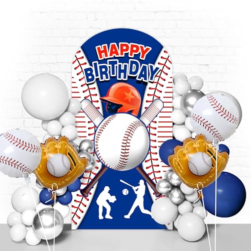 Baseball Arch Backdrop Stand Cover 6ft Sport Themed Birthday Double-Sided Spandex Arch Cover Backdrop Fabric Round Top Stretchy Backdrops Stand Covers for Birthday Party Supplies Decorations - color: 52-Baseball party, size: 6FT
