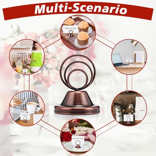Fulmoon 24 Pcs Mini Table Number Holders Place Card Holders 1.5 Inch Steel Table Sign Stands for Wedding Graduation Reception Restaurant Home Photo Picture Office Memo (Red Bronze) - color: Red Bronze