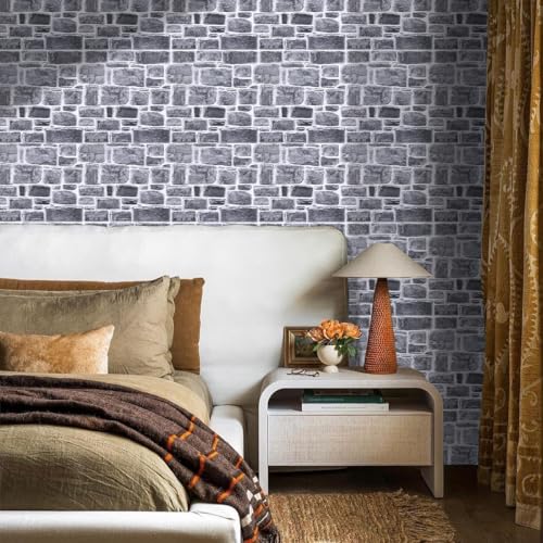 COMSTICKC 3D Faux Stone Wall Panel Peel and Stick Wall Tiles, 10 Pcs of 12"X12", Ultra-Light Thin PVC Rock Adhesive Fake Stone Paneling Backsplash Interior Decor (Gray Rock) - color: Gray Rock