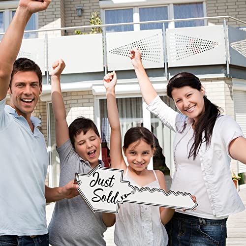 Real Estate Key-Shaped Sold Sign Double-Sided Real Estate Agent Stand Supplies Social Media Photo Prop Said Yes to The Address Sold Sign for Agent House Owners Home Open and Closing