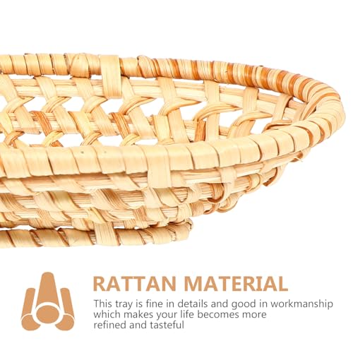 STAHAD Hand Woven Rattan Serving Tray Natural Food Storage Plate Decorative Basket for Tea Fruit Snacks Photography Prop Rustic Home Decor