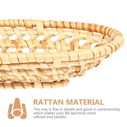 STAHAD Hand Woven Rattan Serving Tray Natural Food Storage Plate Decorative Basket for Tea Fruit Snacks Photography Prop Rustic Home Decor