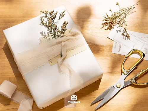 Vitalizart Light Nude Chiffon Silk Ribbon 1" x 21 Yd Fringe Fabric Package (3 Rolls * 7 Yd) for Wedding Invitations Bridal Bouquets Decorations Gifts Wrapping & Bow Making - color: light nude