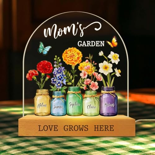 Custom Mum's Garden Night Light, Personalized Birth Month Flower with Kids Names Night Light, Mom's Garden LED Lamp, Mothers Day Gifts, Grandma Gift, Mom Gift - color: Style 9