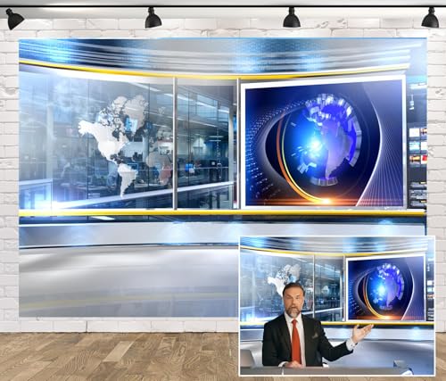 Fabric 10x8ft News Broadcast Backdrop TV Show News-Television Hall Interior Scene Photograohy Background Record News Report Business Study Backdrop Host Portrait Studio Props - size: 10x8FT